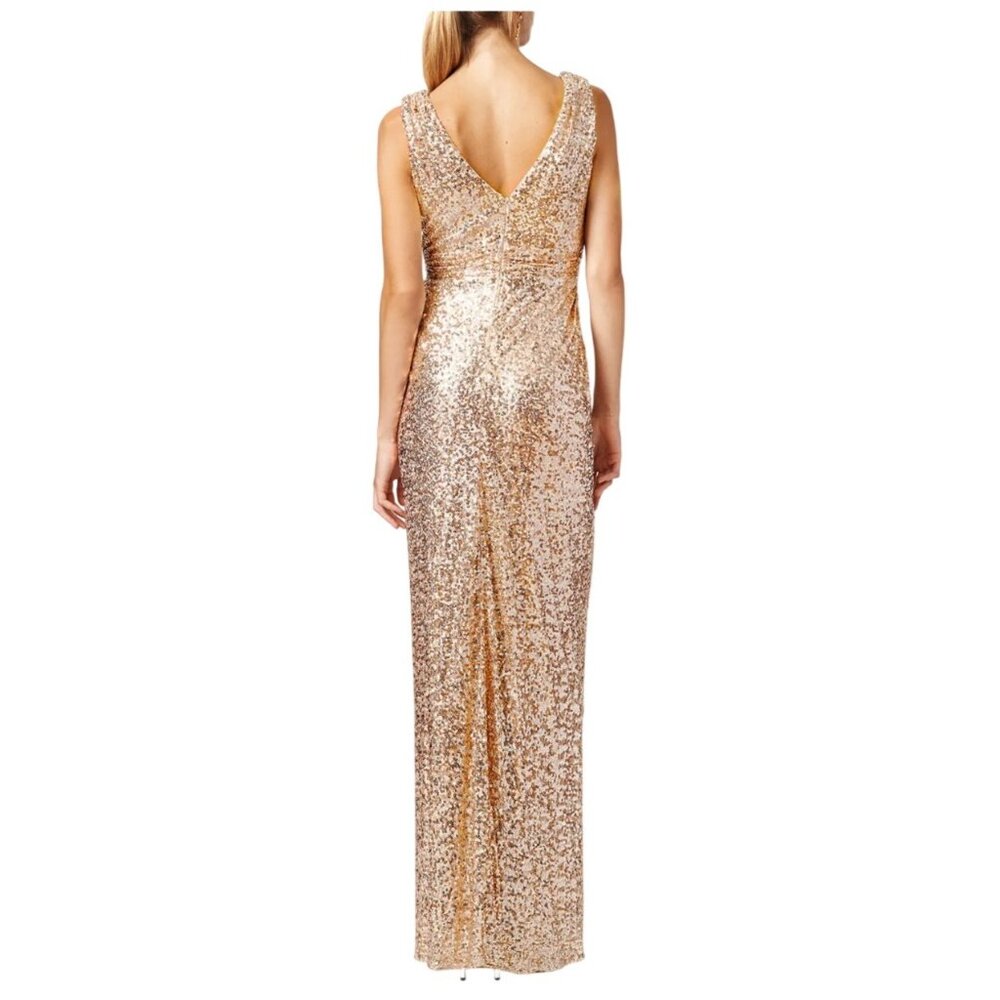 Belle Badgley Mischka Rose Gold Sequin Formal Evening Gown - Picture 2 of 10